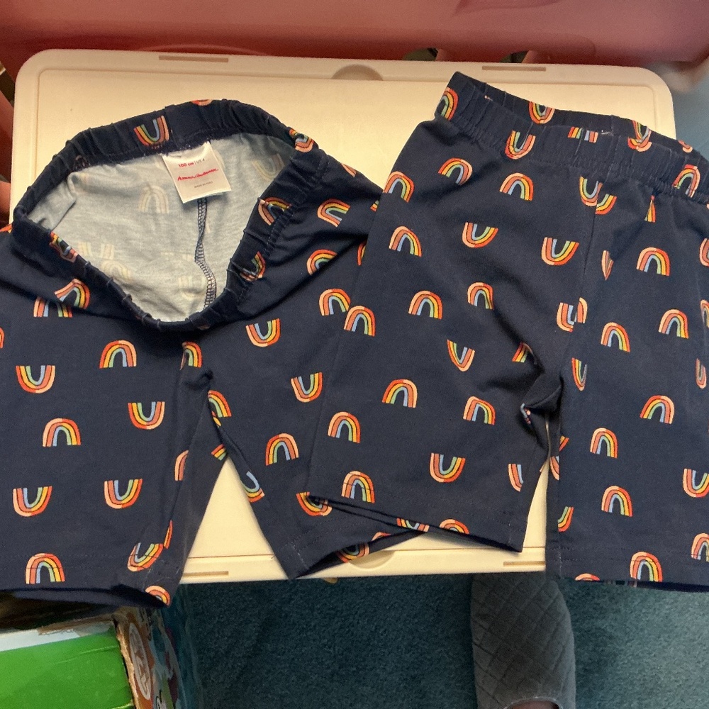 Hannah Andersen girls shorts 2 pair navy blue with rainbow print